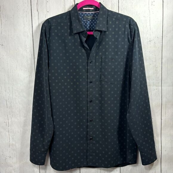 Ted Baker London Geometric Print Black Long Sleeves Button Down Casual Shirt - Picture 2 of 16